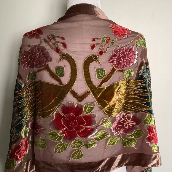 Accessories - Peacock Velvet & Beaded Shawl